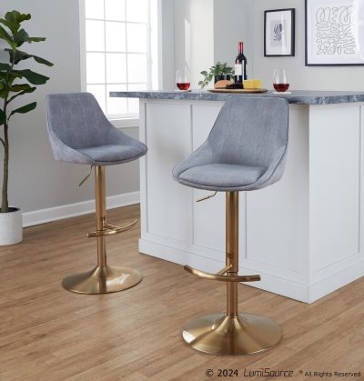 Diana Gold Steel Grey Corduroy Contemporary Bar Stools (Set of 2)