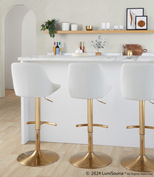 Diana Gold White Contemporary Adjustable Barstool Set of 2 1