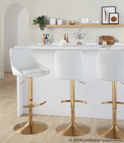 Diana Gold White Contemporary Adjustable Barstool (Set of 2)