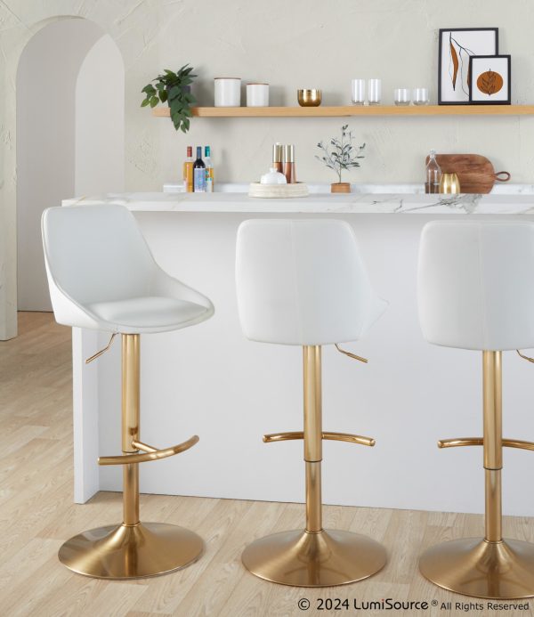 Diana Gold White Contemporary Adjustable Barstool Set of 2