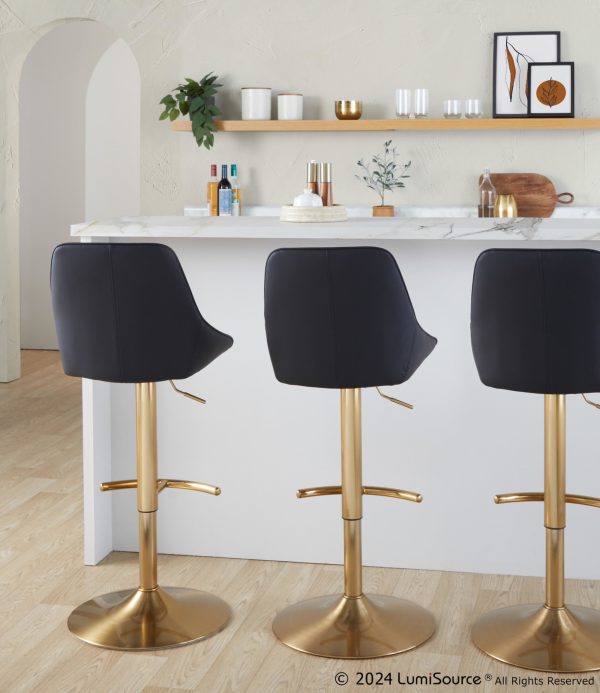 Diana Gold and Black Contemporary Adjustable Barstools Set of 2 1