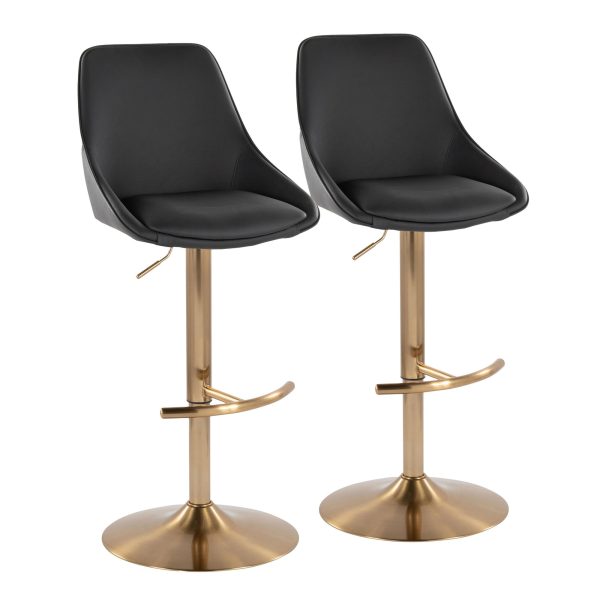 Diana Gold and Black Contemporary Adjustable Barstools Set of 2 2