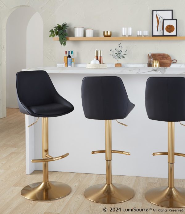 Diana Gold and Black Contemporary Adjustable Barstools Set of 2