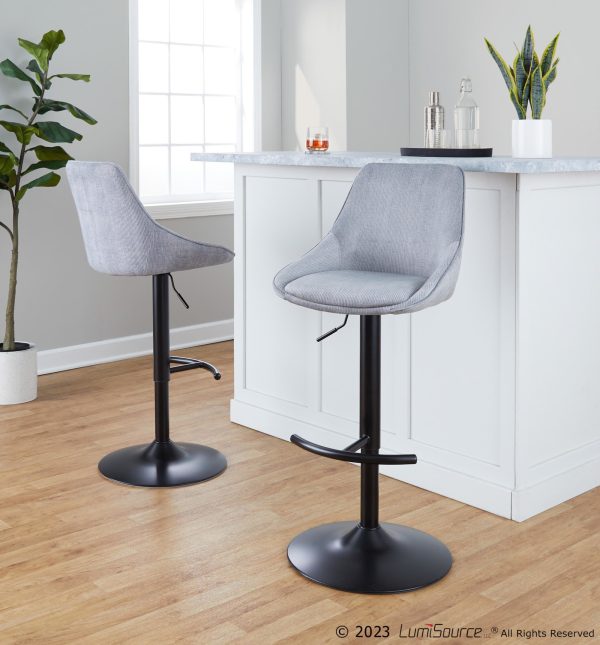 Diana Grey Corduroy Contemporary Adjustable Barstools Set of 2 1