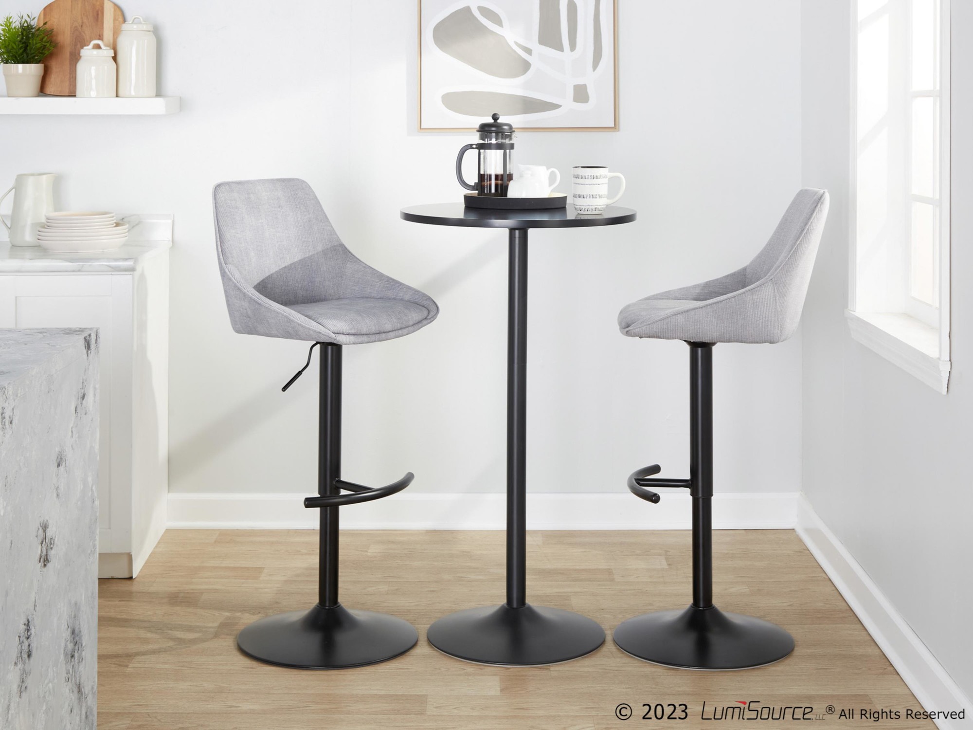 Diana Grey Corduroy Contemporary Adjustable Barstools (Set of 2) 3 Diana Grey Corduroy Contemporary Adjustable Barstools (Set of 2) - Image 3