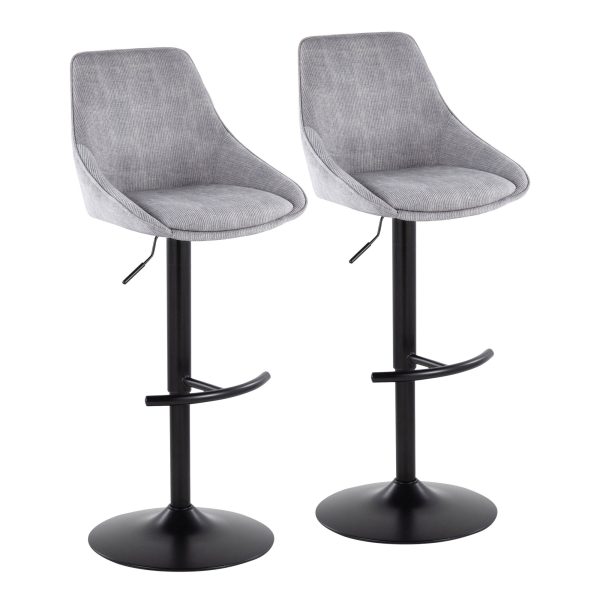 Diana Grey Corduroy Contemporary Adjustable Barstools Set of 2 3