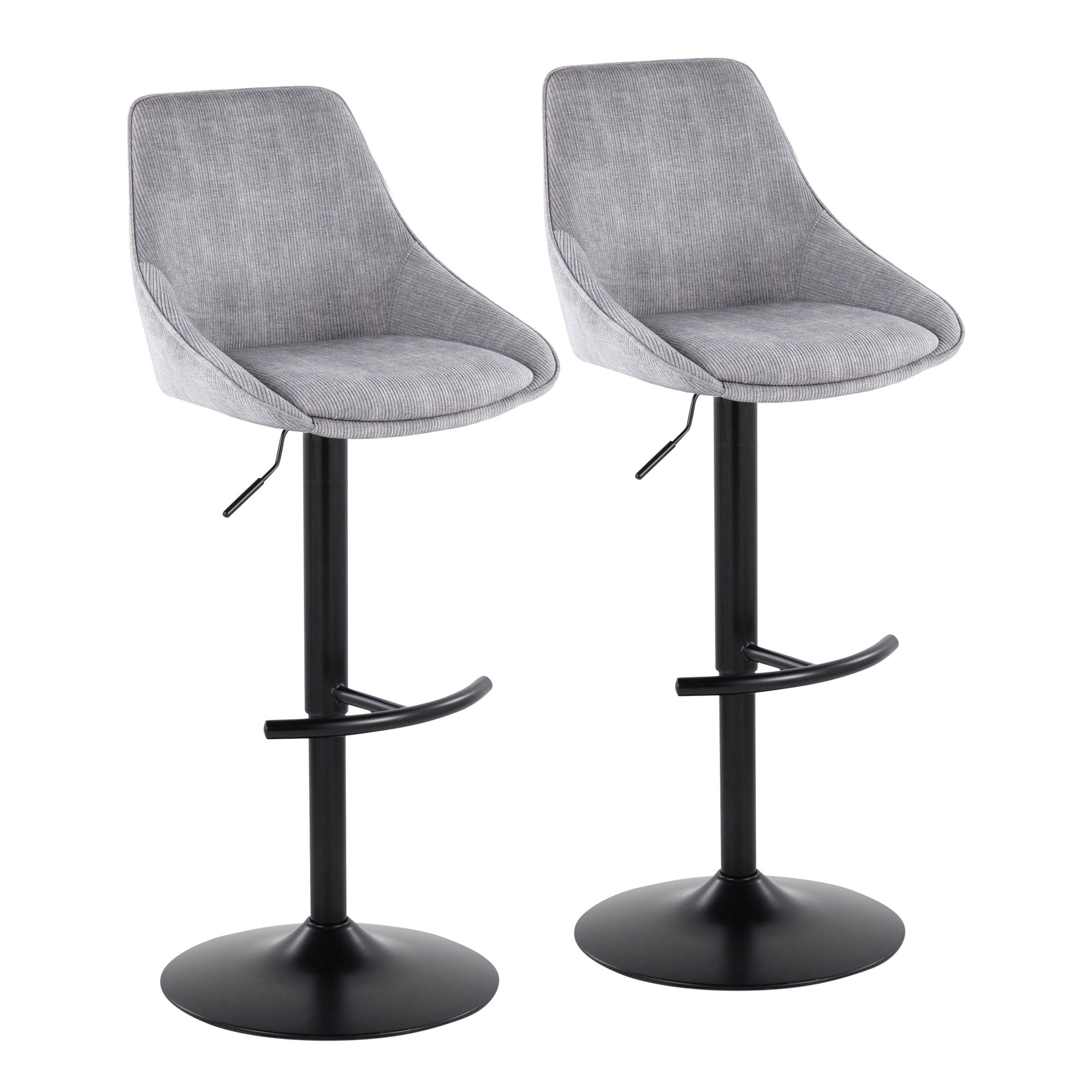 Diana Grey Corduroy Contemporary Adjustable Barstools (Set of 2) 4 Diana Grey Corduroy Contemporary Adjustable Barstools (Set of 2) - Image 4