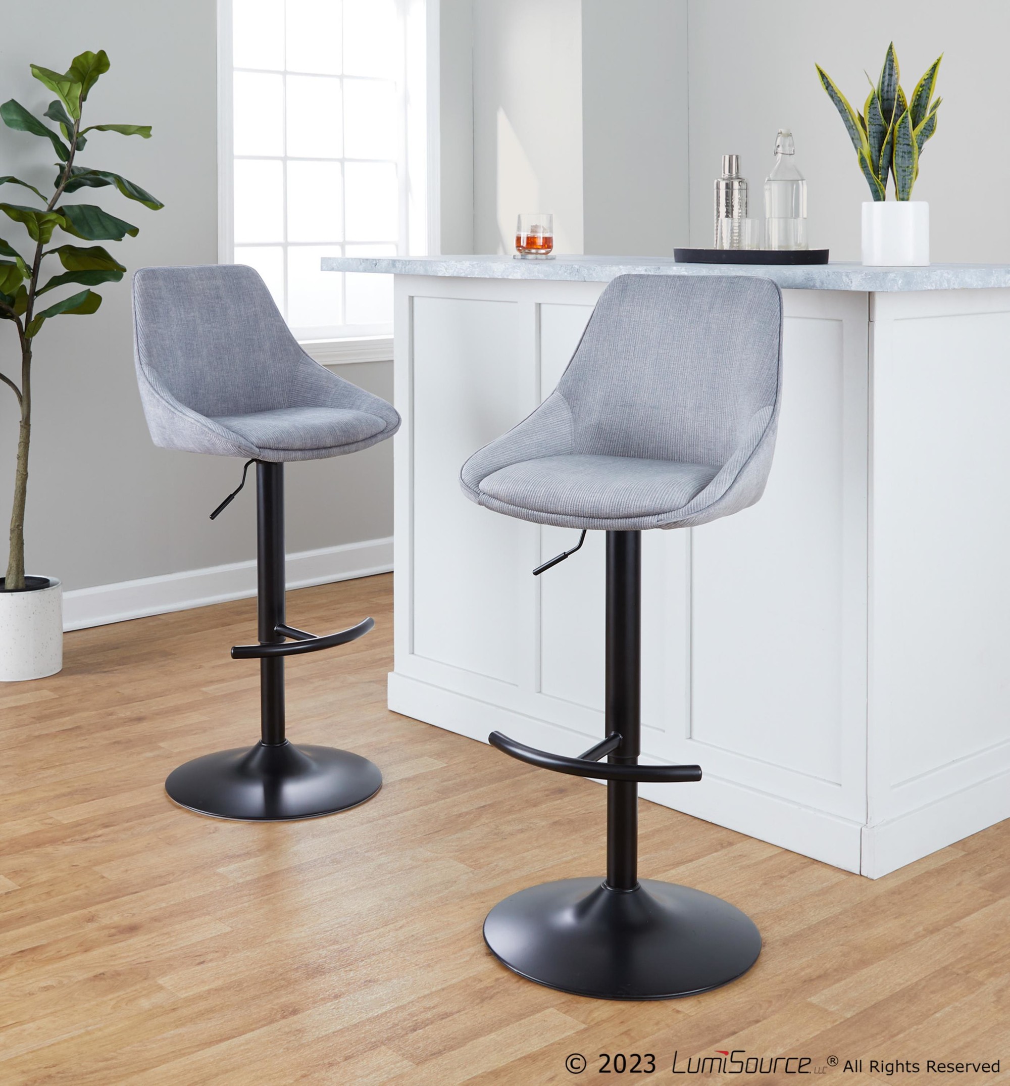 Diana Grey Corduroy Contemporary Adjustable Barstools (Set of 2) 1 Diana Grey Corduroy Contemporary Adjustable Barstools (Set of 2)