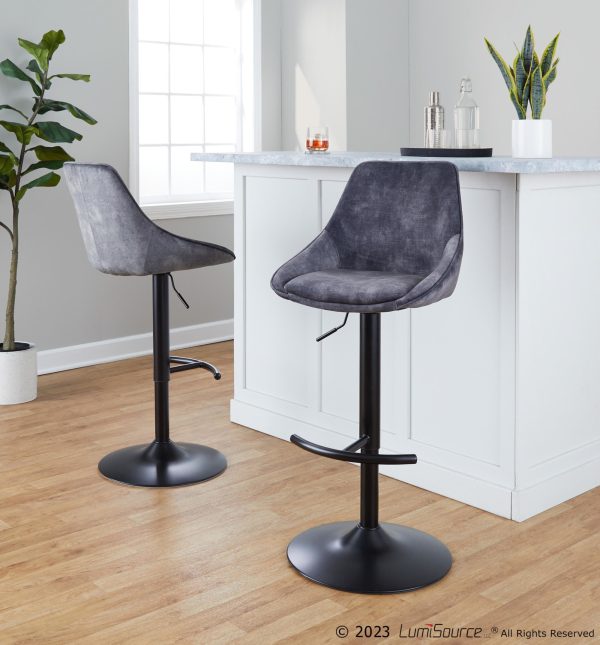 Diana Grey Velvet Contemporary Adjustable Swivel Barstool Set of 2 1