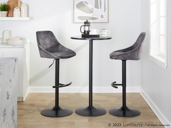 Diana Grey Velvet Contemporary Adjustable Swivel Barstool Set of 2 2