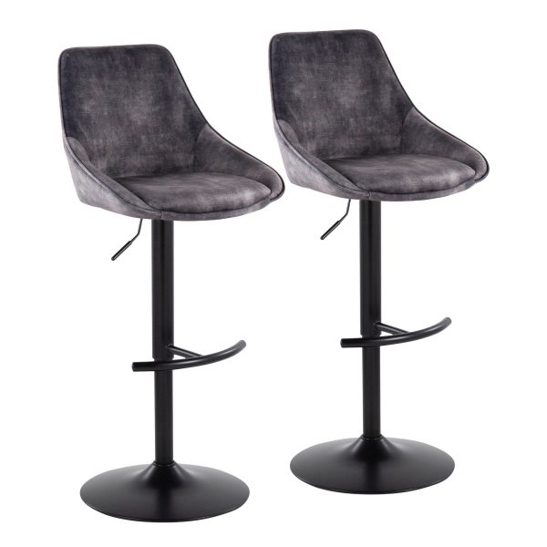 Diana Grey Velvet Contemporary Adjustable Swivel Barstool Set of 2 3