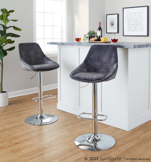 Diana Grey Velvet Contemporary Swivel Adjustable Barstools Set of 2 1