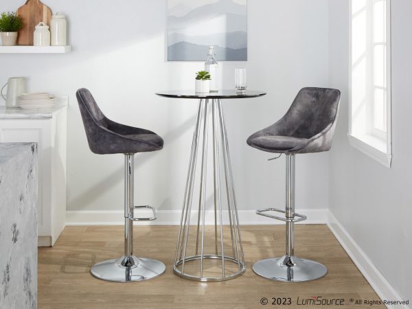 Diana Grey Velvet Contemporary Swivel Adjustable Barstools Set of 2 3
