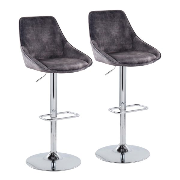 Diana Grey Velvet Contemporary Swivel Adjustable Barstools Set of 2 4