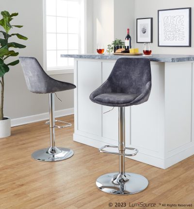 Diana Grey Velvet Contemporary Swivel Adjustable Barstools (Set of 2)