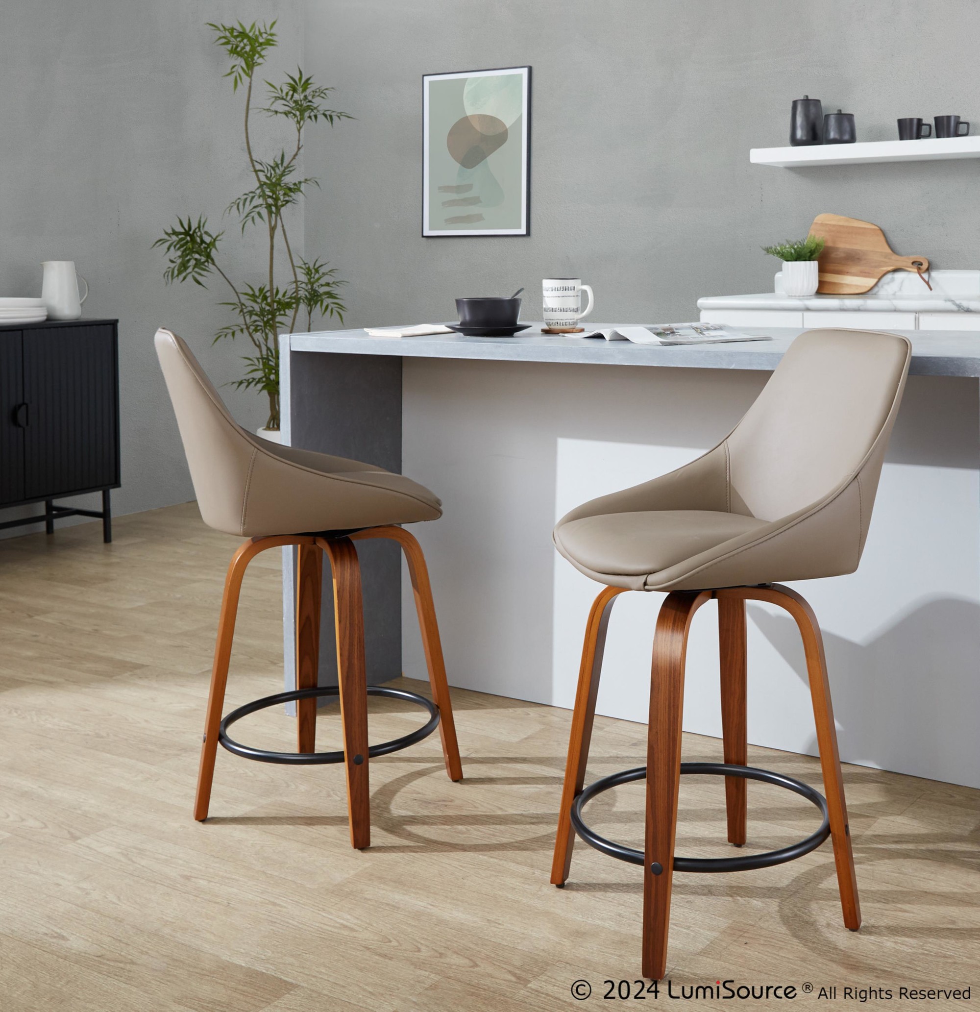 Diana Walnut Brown Faux Leather Contemporary 24-Inch Stools (Set of 2) 2 Diana Walnut Brown Faux Leather Contemporary 24-Inch Stools (Set of 2) - Image 2