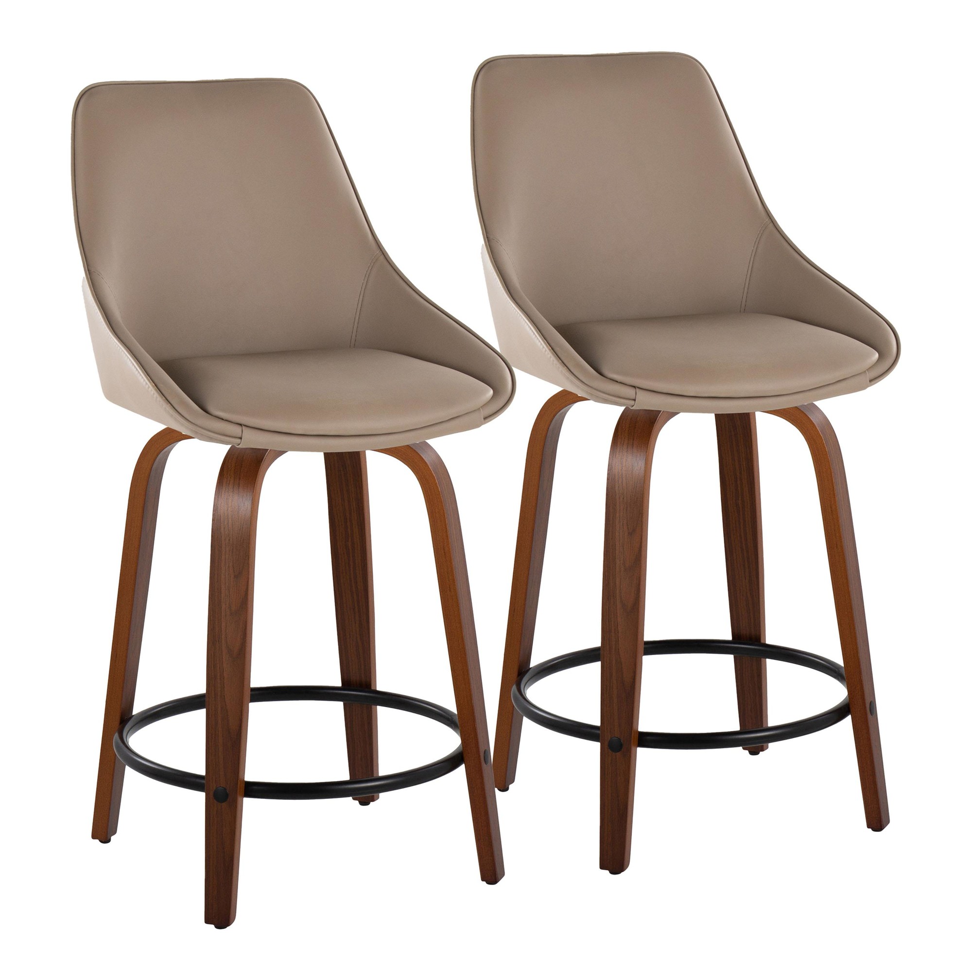 Diana Walnut Brown Faux Leather Contemporary 24-Inch Stools (Set of 2) 3 Diana Walnut Brown Faux Leather Contemporary 24-Inch Stools (Set of 2) - Image 3