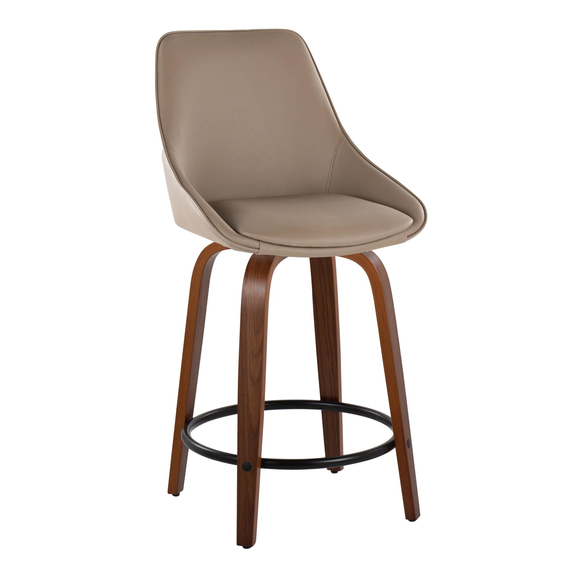 Diana Walnut Brown Faux Leather Contemporary 24-Inch Stools (Set of 2) 4 Diana Walnut Brown Faux Leather Contemporary 24-Inch Stools (Set of 2) - Image 4