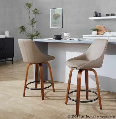 Diana Walnut Brown Faux Leather Contemporary 24-Inch Stools (Set of 2)