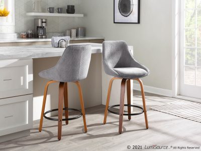 Diana Walnut Wood Grey Corduroy Contemporary Counter Stools (Set of 2)