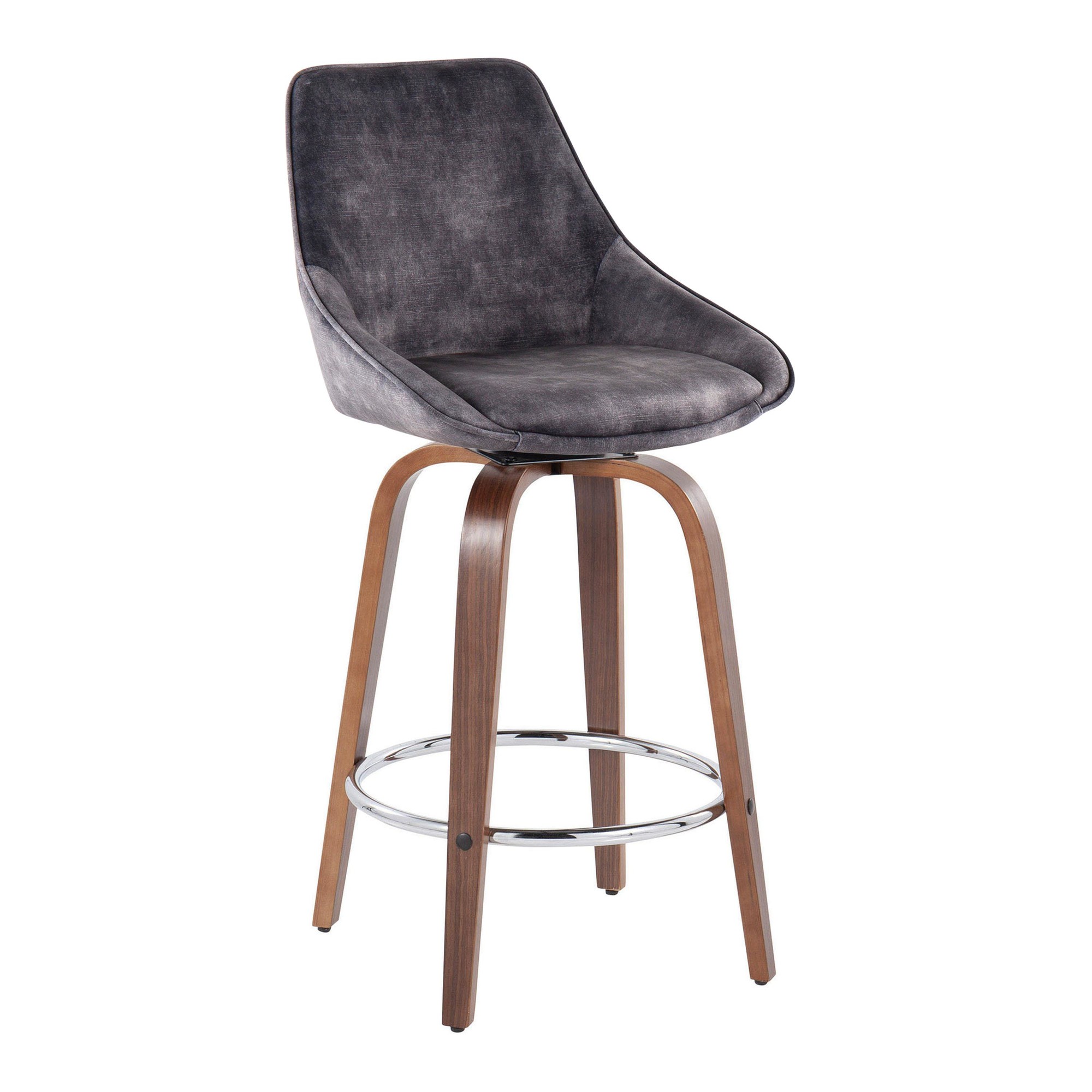 Diana Zebra Wood Grey Velvet Counter Stool (Set of 2) 2 Diana Zebra Wood Grey Velvet Counter Stool (Set of 2) - Image 2