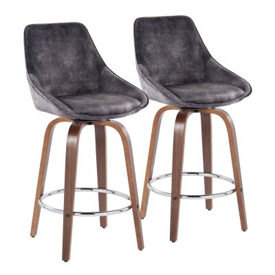 Diana Zebra Wood Grey Velvet Counter Stool (Set of 2)