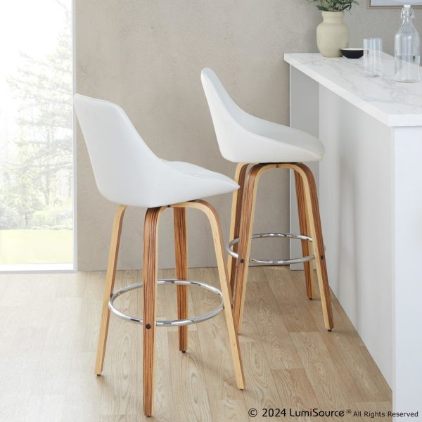 Diana Zebra Wood White Faux Leather 30 Barstools Set of 2 1