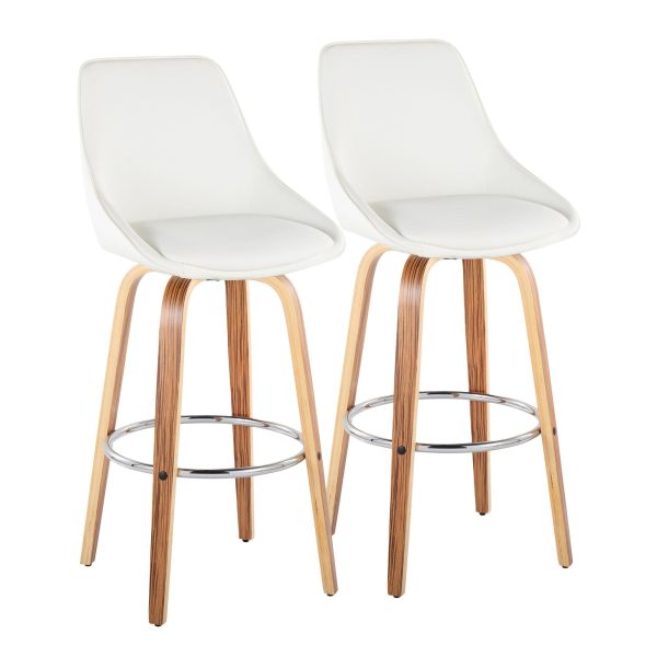 Diana Zebra Wood White Faux Leather 30 Barstools Set of 2 2