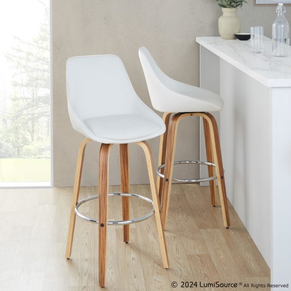 Diana Zebra Wood White Faux Leather 30 Barstools Set of 2