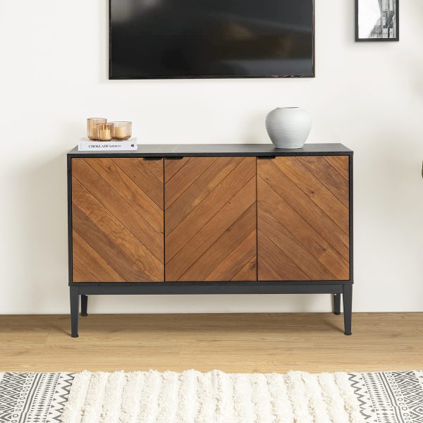 Dick Black 3 Door Herringbone Pattern Sideboard with Adjustable Shelf 2