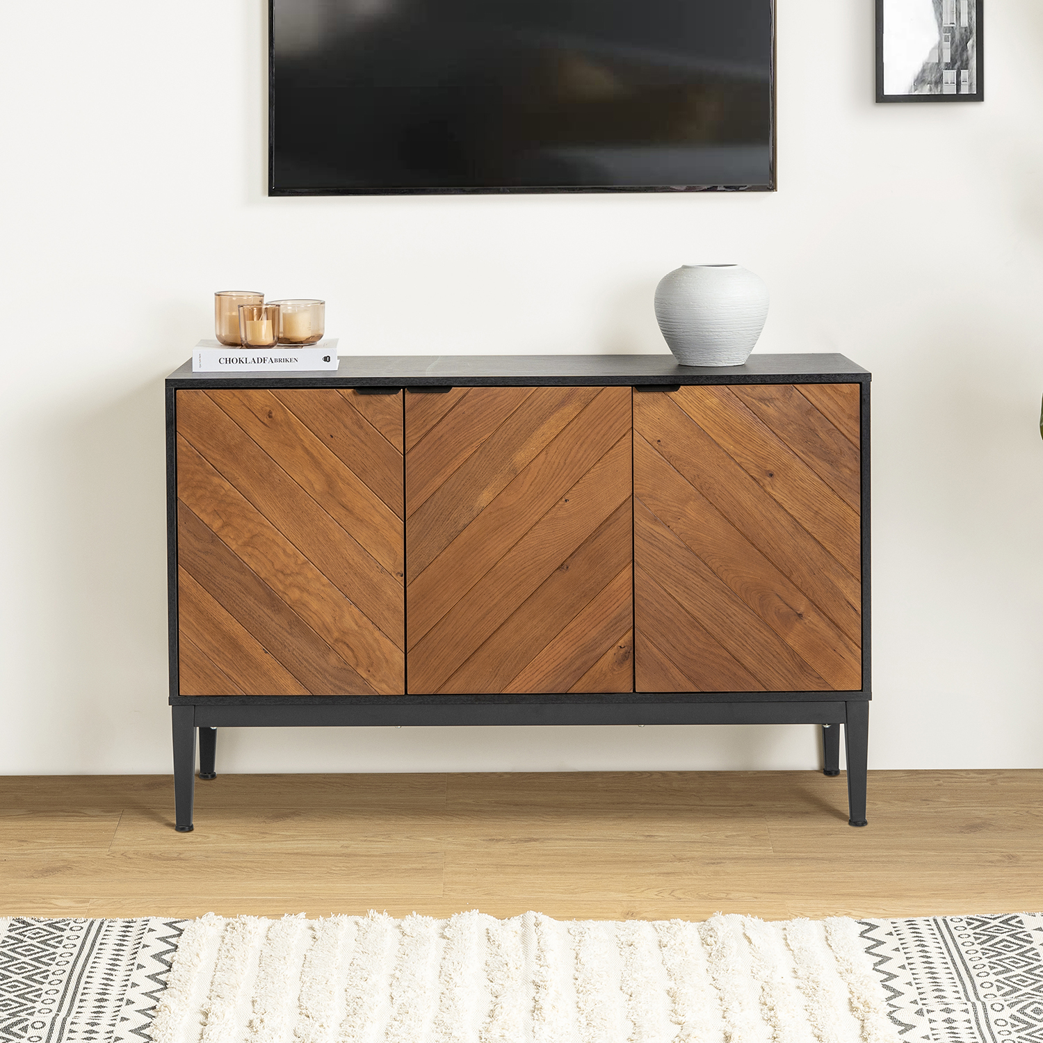 Dick Black 3-Door Herringbone Pattern Sideboard with Adjustable Shelf 3 Dick Black 3-Door Herringbone Pattern Sideboard with Adjustable Shelf - Image 3