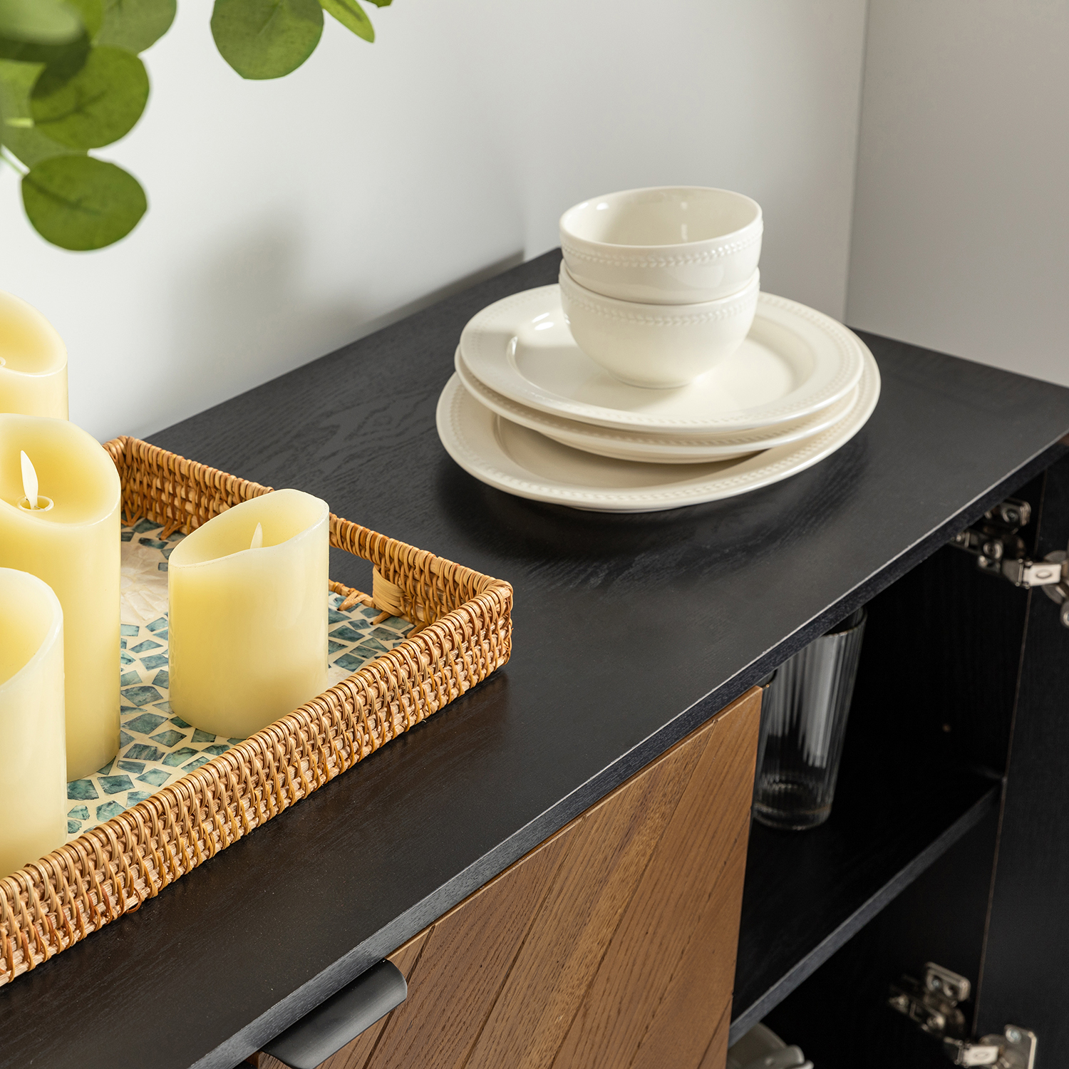 Dick Black 3-Door Herringbone Pattern Sideboard with Adjustable Shelf 5 Dick Black 3-Door Herringbone Pattern Sideboard with Adjustable Shelf - Image 5