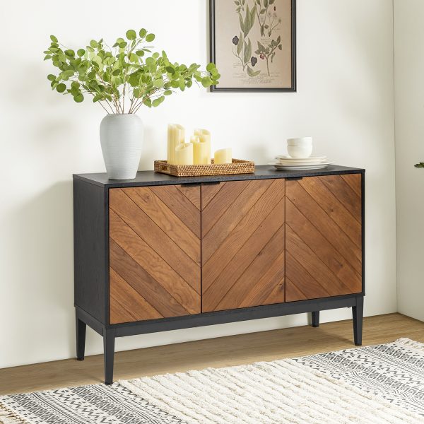 Dick Black 3 Door Herringbone Pattern Sideboard with Adjustable Shelf