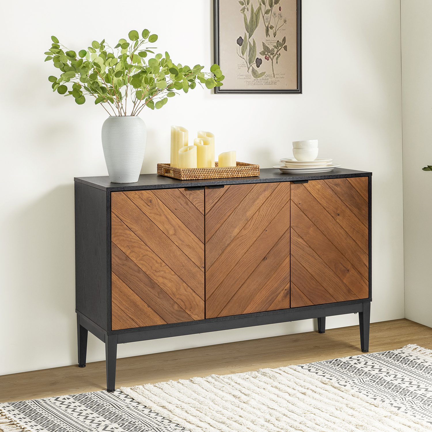 Dick Black 3-Door Herringbone Pattern Sideboard with Adjustable Shelf 1 Dick Black 3-Door Herringbone Pattern Sideboard with Adjustable Shelf