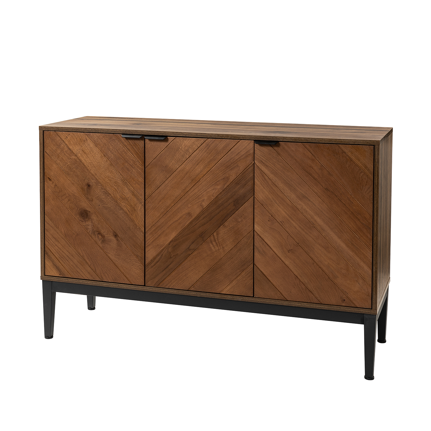 Dick Walnut Herringbone 3-Door Modern Sideboard 2 Dick Walnut Herringbone 3-Door Modern Sideboard - Image 2