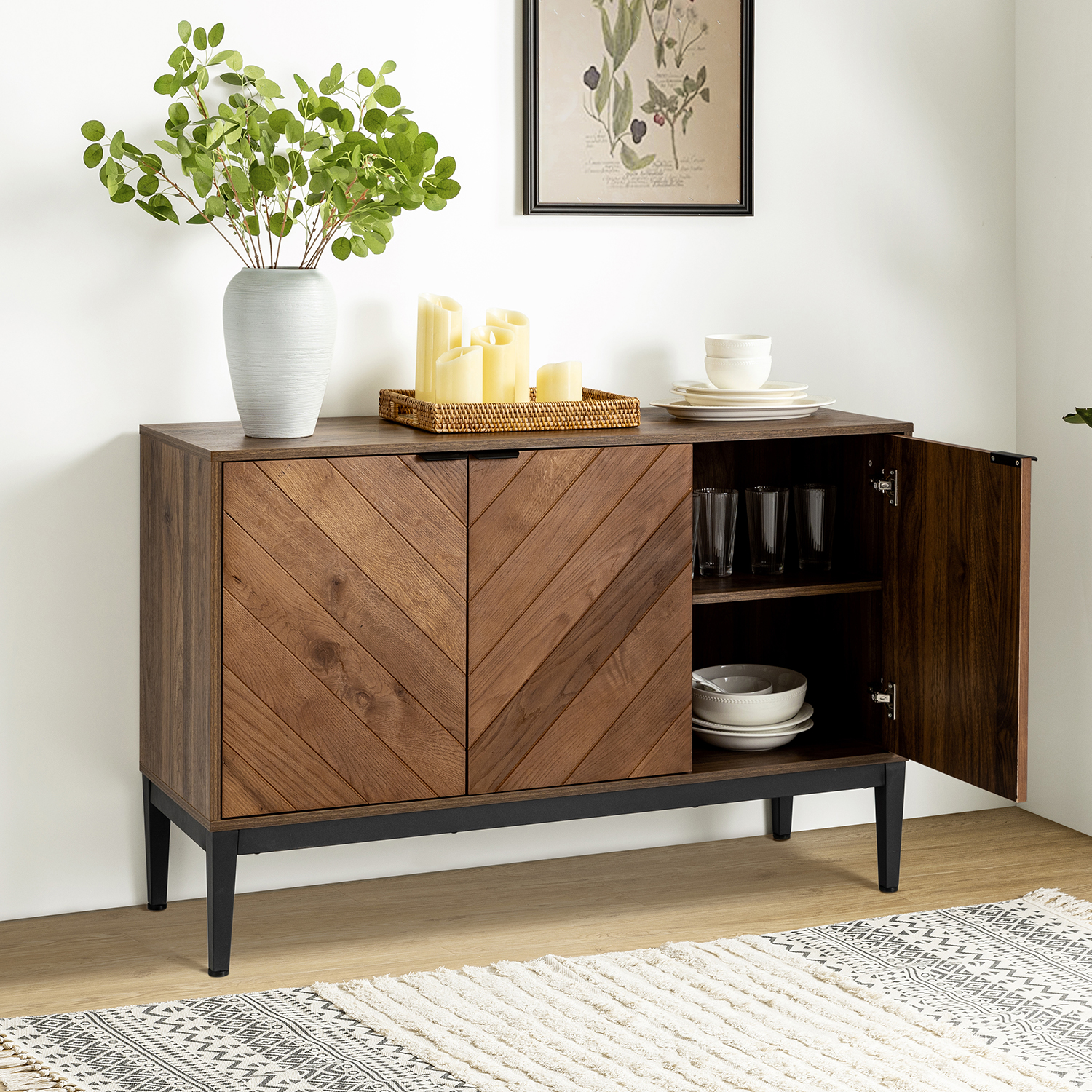 Dick Walnut Herringbone 3-Door Modern Sideboard 4 Dick Walnut Herringbone 3-Door Modern Sideboard - Image 4