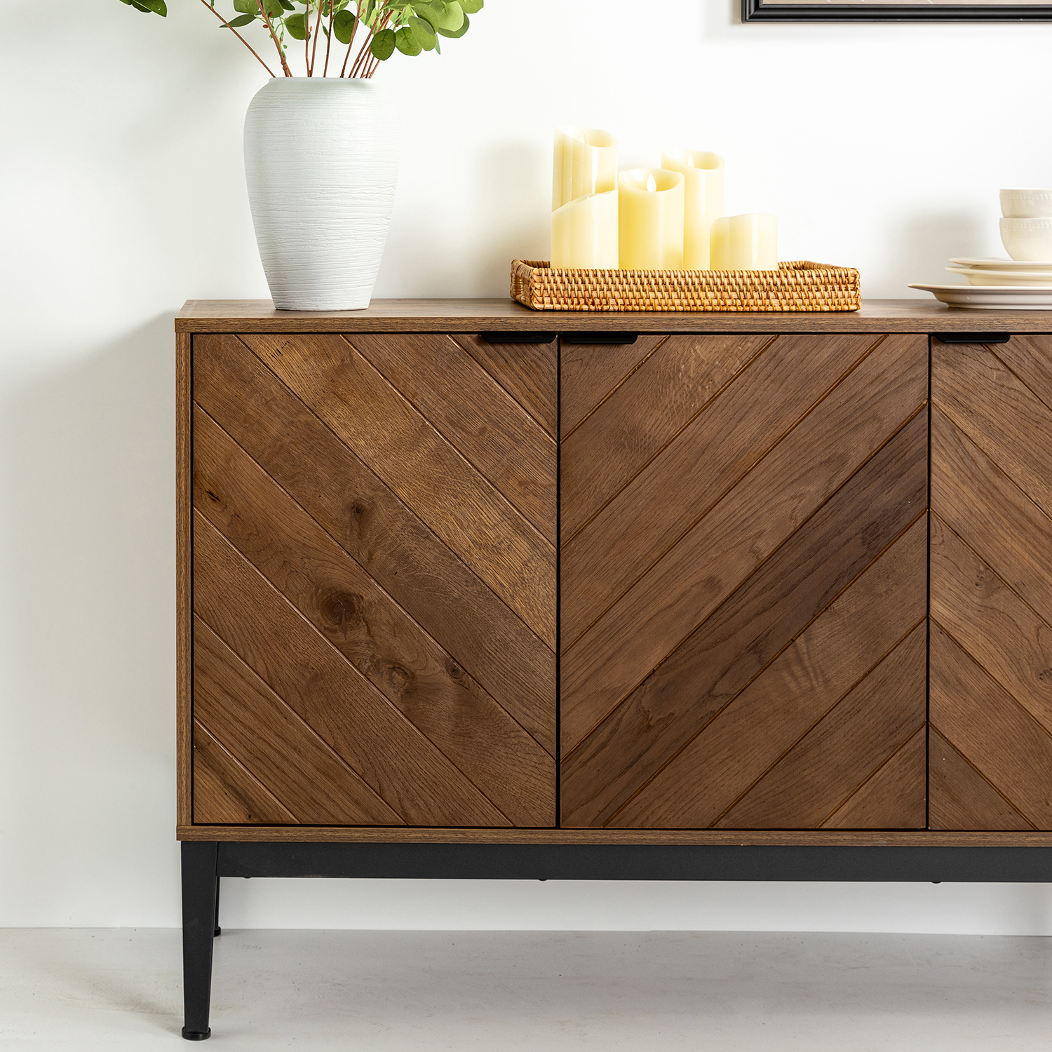 Dick Walnut Herringbone 3-Door Modern Sideboard 5 Dick Walnut Herringbone 3-Door Modern Sideboard - Image 5