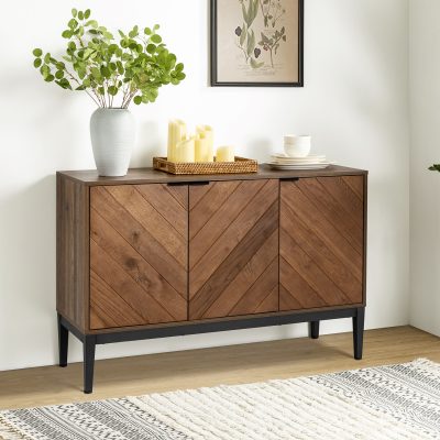 Dick Walnut Herringbone 3-Door Modern Sideboard