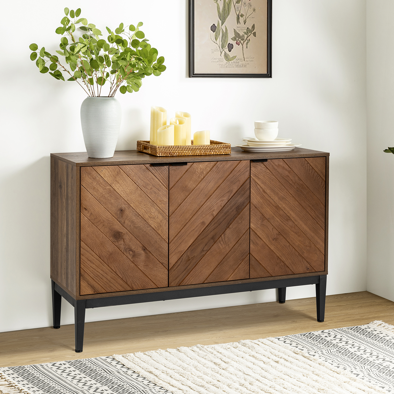 Dick Walnut Herringbone 3-Door Modern Sideboard 1 Dick Walnut Herringbone 3-Door Modern Sideboard