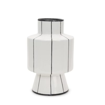 Dinah Large White w/ Black Stripes Ceramic Vase