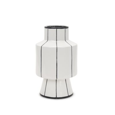 Dinah Small White w/ Black Stripes Ceramic Vase