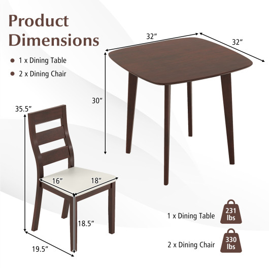 Rustic Walnut Dining Table and Chair Set for Small Spaces (3 Piece) - Image 5