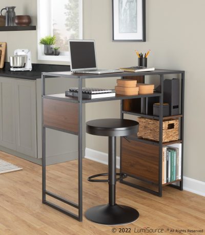 Display Black Metal and Walnut Wood Bar Table