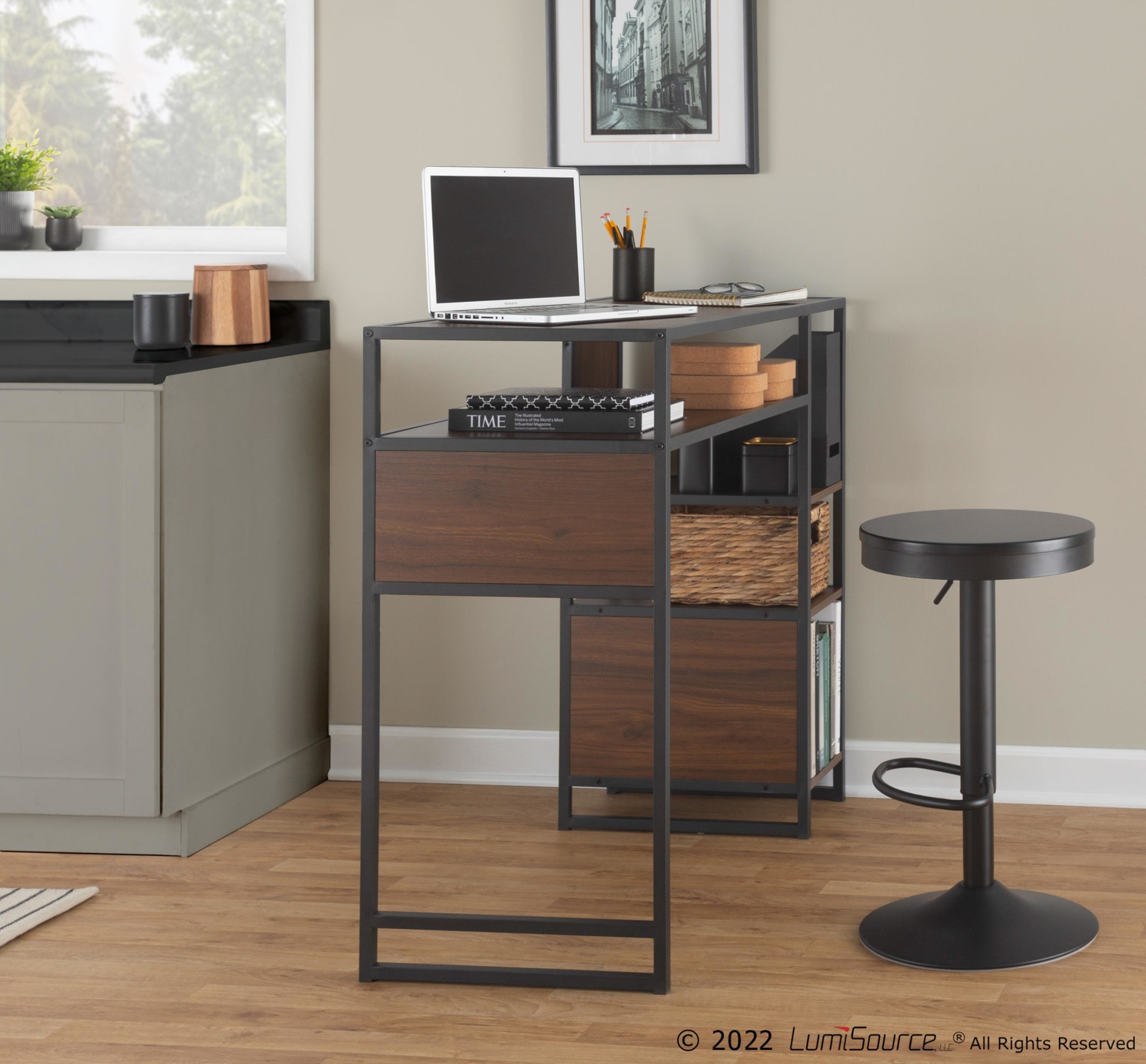 Display Black Metal and Walnut Wood Bar Table 2 Display Black Metal and Walnut Wood Bar Table - Image 2