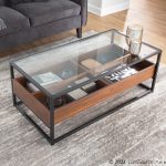 Display Contemporary Black Metal Walnut and Glass Coffee Table