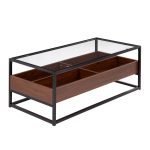 Display Contemporary Black Metal Walnut and Glass Coffee Table
