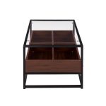 Display Contemporary Black Metal Walnut and Glass Coffee Table
