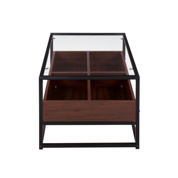 Display Contemporary Black Metal Walnut and Glass Coffee Table 3