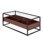 Display Contemporary Black Metal Walnut and Glass Coffee Table