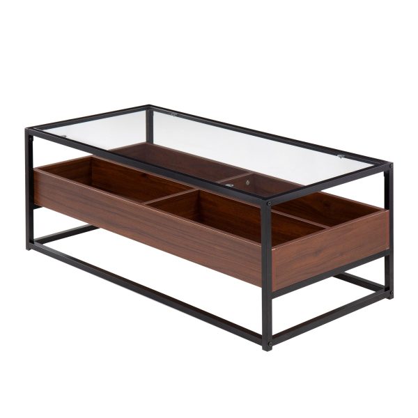 Display Contemporary Black Metal Walnut and Glass Coffee Table 4